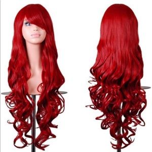 Red long curly wig